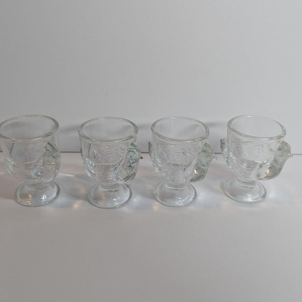 4 Vintage Chicken Clear Glass Egg Cup Made In France
